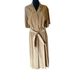 Vintage Regina Porter Shirt Dress Elegant Brown Button-Down Midi Tri-Acetate (M)